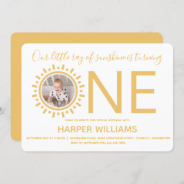 Invitación Nuestro Ray of Sunshine Photo Baby Primer cumpleañ