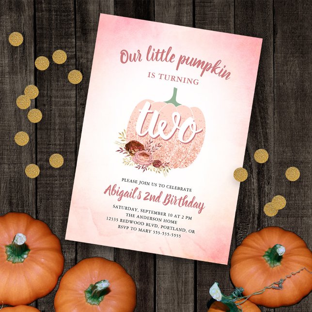 Invitación Nuestro Rosa de calabaza Purpurina de oro segundo  (Subido por el creador)