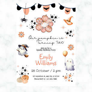Invitación Nuestros Chicas de calabaza Halloween Cumpleaños C