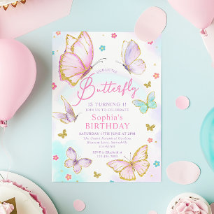 Invitación Nuestros Chicas de mariposa rosada Fiesta de cumpl