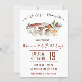 Invitación Nuestros hongos pequeños, fiesta de cumpleaños tem