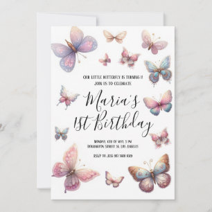 Invitación Nuestros pequeños Chicas de mariposa rosados cumpl