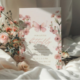 Invitación Nuestros pequeños Chicas rosados mariposa en prime
