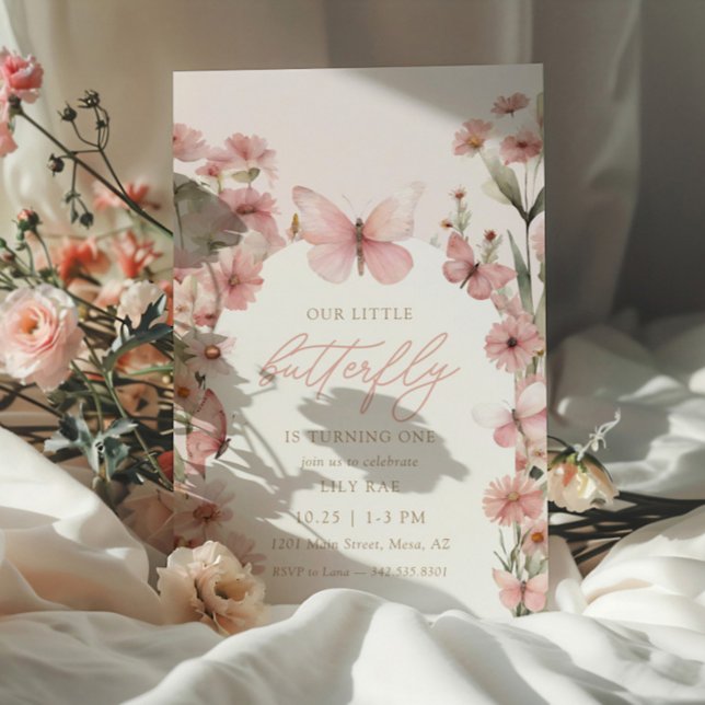 Invitación Nuestros pequeños Chicas rosados mariposa en prime (Subido por el creador)