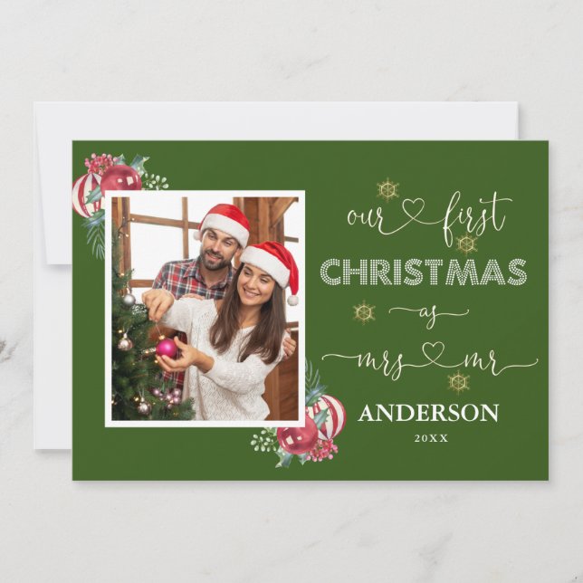 Invitación Nuestros primeros Navidades como Sr. y Sra. Callig (Anverso)