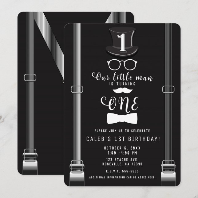 Invitación Nuestros tirantes Man Hipster pequeños Cumpleaños  (Anverso / Reverso)