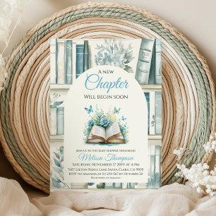 Invitación Nueva Capitulo Biblioteca Libro Azul Baby Shower