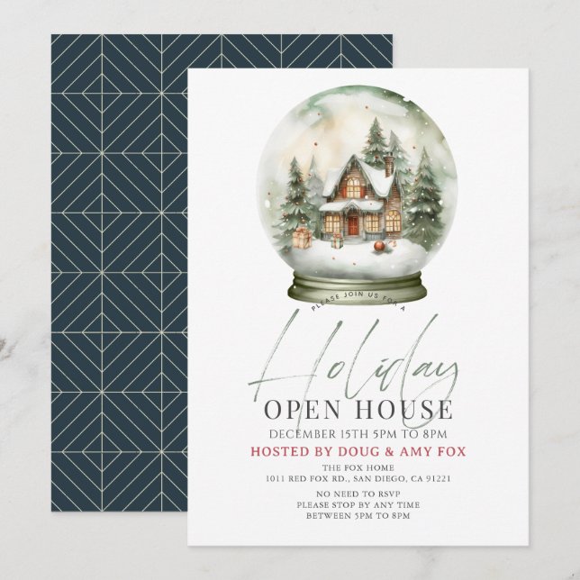 Invitación Nueva casa de Navidades de Globe de Nieve en Casa  (Anverso / Reverso)