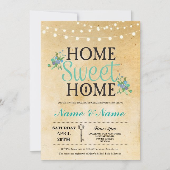 Invitación Nueva Casa Dulce Hogar Luces de Bienvenida Invitac (Anverso)