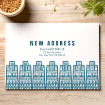 Nueva dirección azul con edificios de dibujos anim