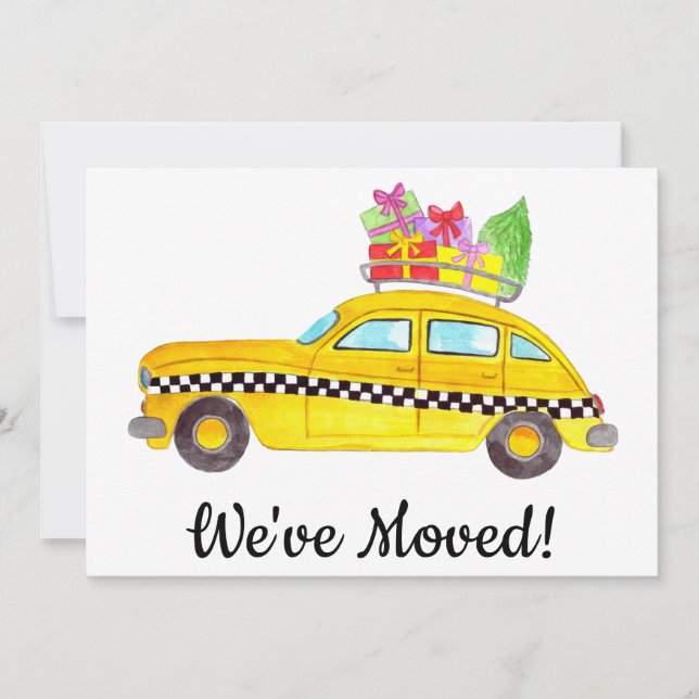 Invitación Nueva dirección: Navidades de taxi amarillo (Anverso)