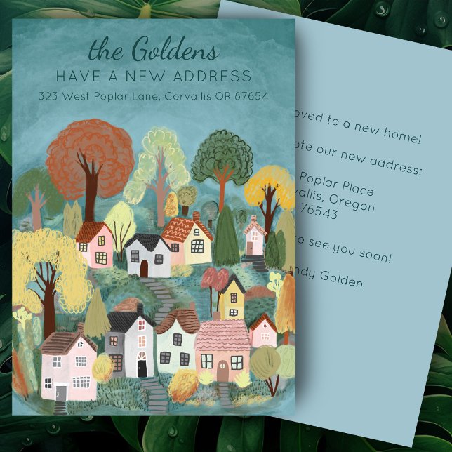 Invitación Nueva dirección residencial Moving Cute Country Vi (New Home Address Moving Cute Country Village Card
)