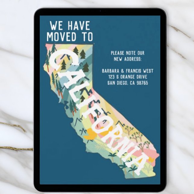 Invitación NUEVA DIRECCIÓN trasladada al Mapa Estatal de Cali (Moving to California? Check out this change of address card - available as digital download)