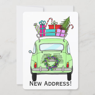 Invitación Nueva dirección verde Retro Fiat 500 Navidades Reg