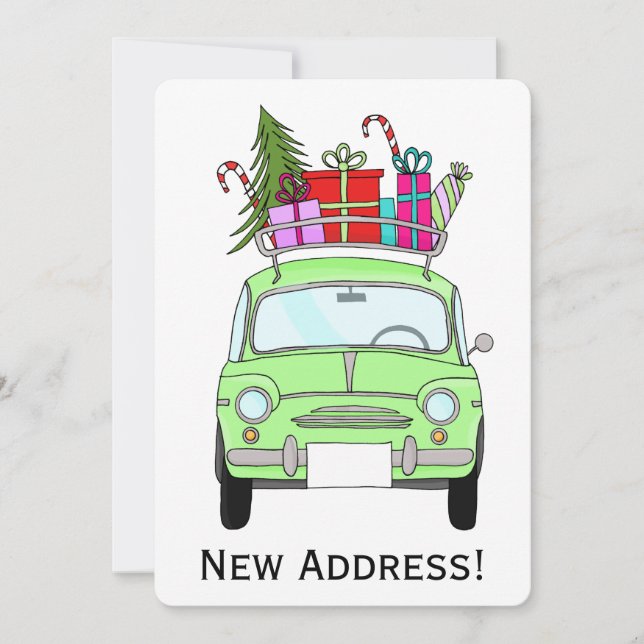 Invitación Nueva dirección verde Retro Fiat 500 Navidades Reg (Anverso)