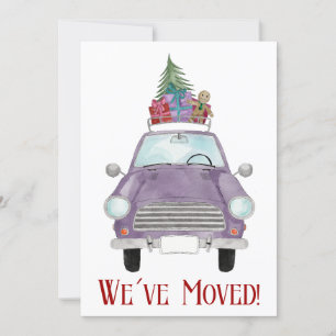 Invitación Nueva dirección Violet Car con Navidades Invita