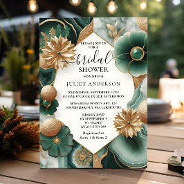 Invitación Nueva Ducha De Novias Verde Esmeralda Y Oro En Mon
