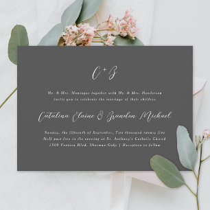 Invitación Nueva elegancia Caligrafía Monograma Nombres Gris