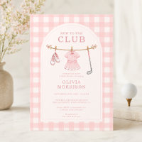Nueva En El Club Golf Gingham Rosa Baby Shower