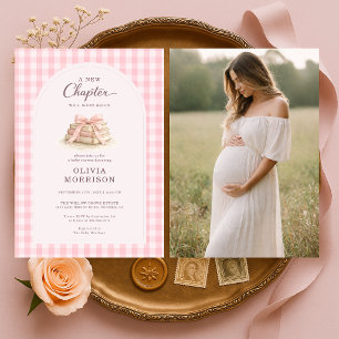 Invitación Nueva Etapa Comienza Foto con Lazo Rosa Baby Showe