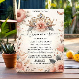 Invitación Nueva familia Tiara Latina Girly Español Quinceane