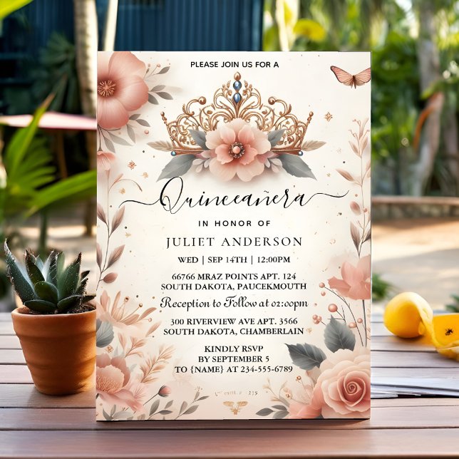 Invitación Nueva familia Tiara Latina Girly Español Quinceane (Subido por el creador)