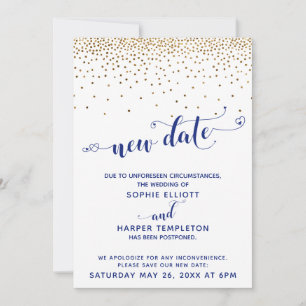 Invitación Nueva fecha de la marina Boda Gold Confetti pospue