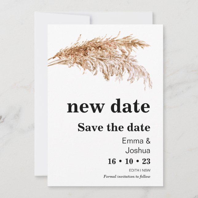 Invitación Nueva Fecha Pampas Boda De Grass Guardar La Tarjet (Anverso)