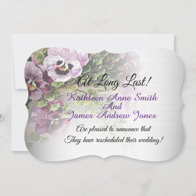 Invitación Nueva fecha para boda , Pansy Garden (Anverso)