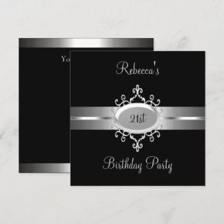Invitación NUEVA Fiesta de Cumpleaños 21 Negra Plateada
