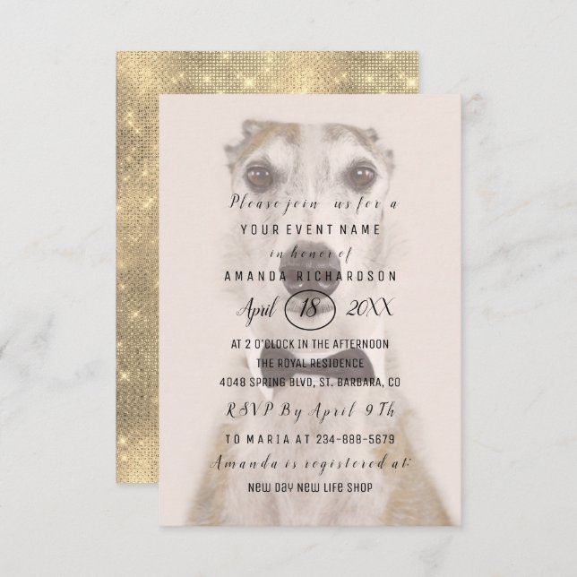 Invitación Nueva foto de perro mascota Dorado Sepia Brillo Si (Anverso / Reverso)