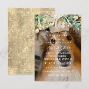 Invitación Nueva foto de perro mascota Flores Brunch Brillo O