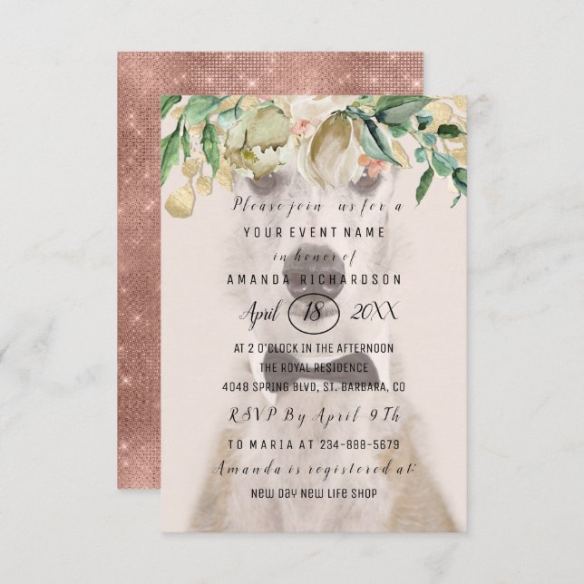 Invitación Nueva foto de perro mascota Flores Rosa Dorada Chi (Anverso / Reverso)