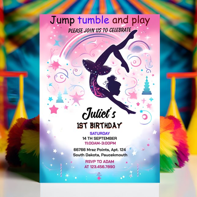 Invitación nueva gimnasia moderna de chica rosa lindo 10 años (Subido por el creador)