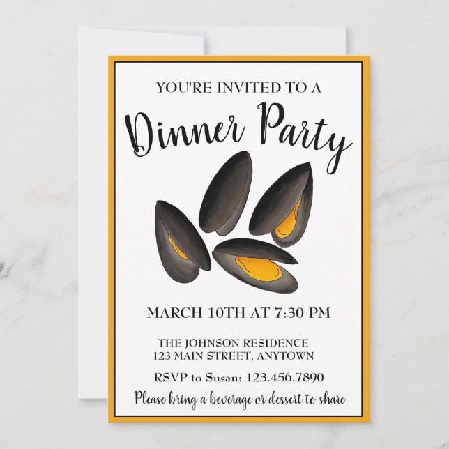 Invitación Nueva Inglaterra Mussels Beach Seafood Dinner Fies (Anverso)