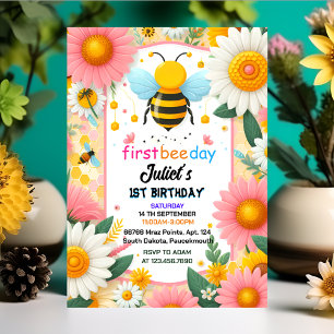 Invitación nueva margarita de primavera primer día de cumplea