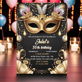 Invitación Nueva mascarada de Moda de oro negro Tutu 50 cumpl