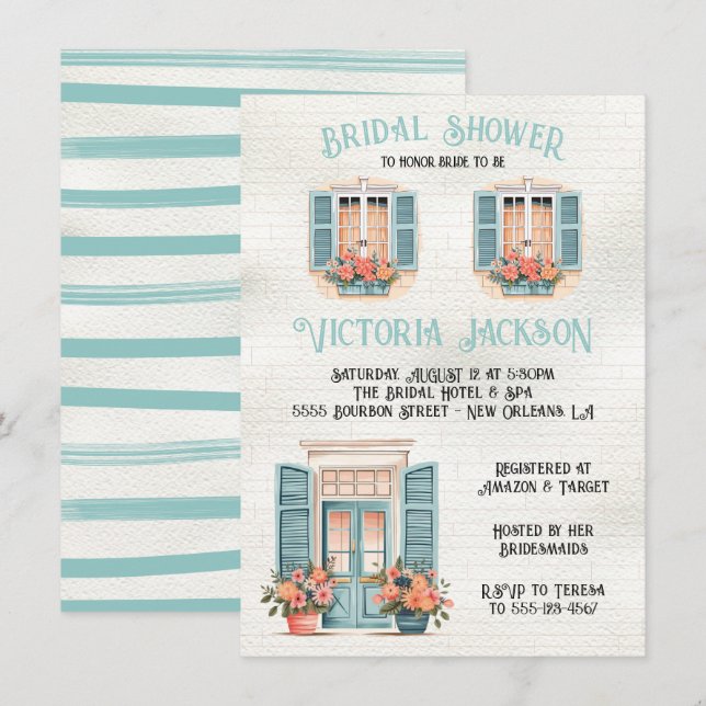 Invitación Nueva Orleans Bridal Shower (Anverso / Reverso)