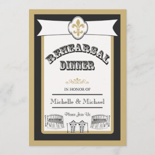 Invitación Nueva Orleans Ensayo Boda Cena Dorada Negra