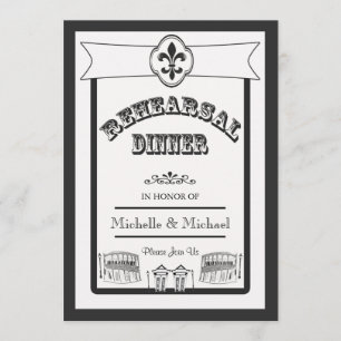 Invitación Nueva Orleans Ensayos Boda Cena Blanco Negro