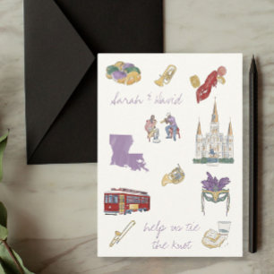 Invitación Nueva Orleans guarda la fecha con dibujos