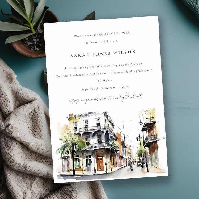 Invitación Nueva Orleans Louisiana Watercolor Bridal Shower (Subido por el creador)