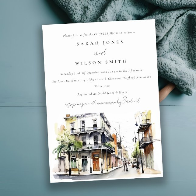 Invitación Nueva Orleans Louisiana Watercolor Couples Shower (Subido por el creador)