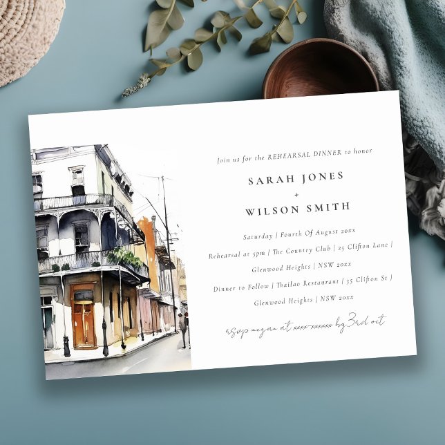 Invitación Nueva Orleans Louisiana Watercolor Ensayo Cena (Subido por el creador)