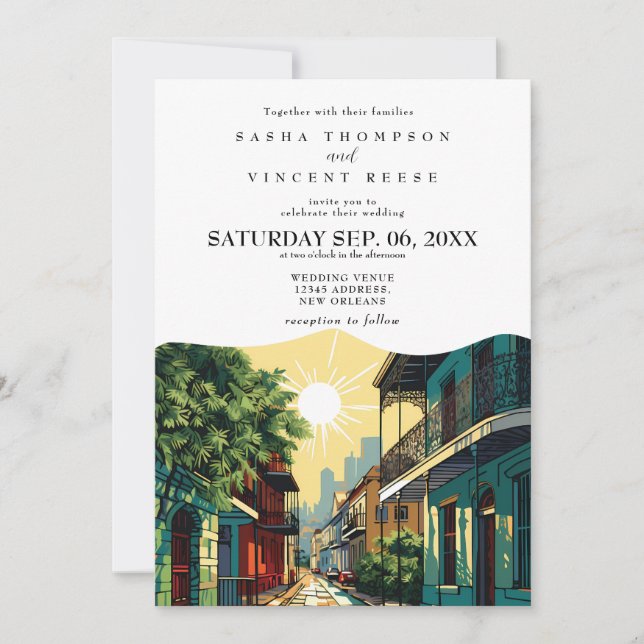 Invitación Nueva Orleans Louisiana Wedding Invitation Retro (Anverso)