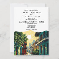 Nueva Orleans Louisiana Wedding Invitation Retro