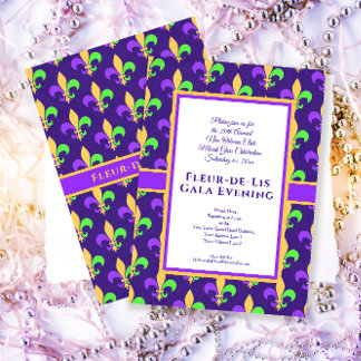 Invitación Nueva Orleans Mardi Gras Fiesta Fleur-de-Lis