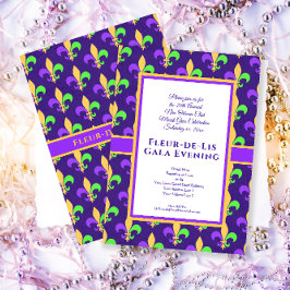 Invitación Nueva Orleans Mardi Gras Fiesta Fleur-de-Lis
