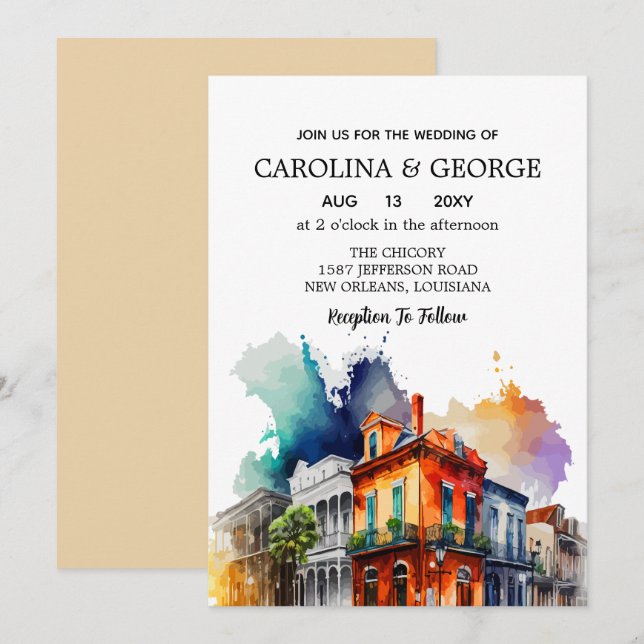 Invitación Nueva Orleans Nola Louisiana - Acuarela (Anverso / Reverso)