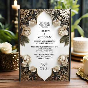 Invitación Nueva Ornate Retro Árabe Exótico Negrita Damask We